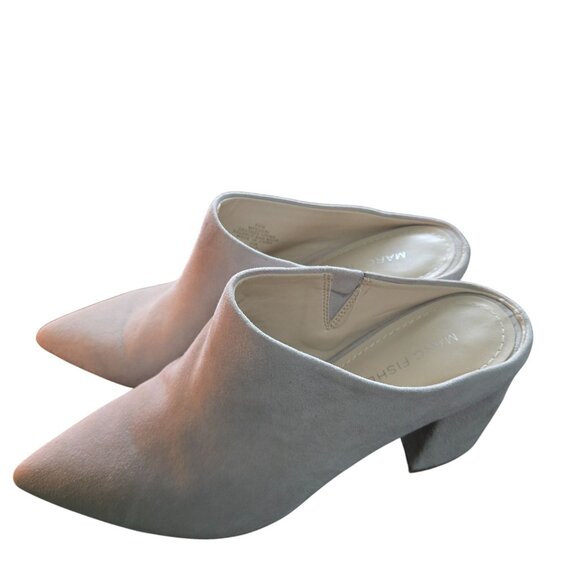 Marc Fisher Ragni Gray Suede Block Heel Designer Mules Minimalist Size 6.5M - Picture 3 of 9